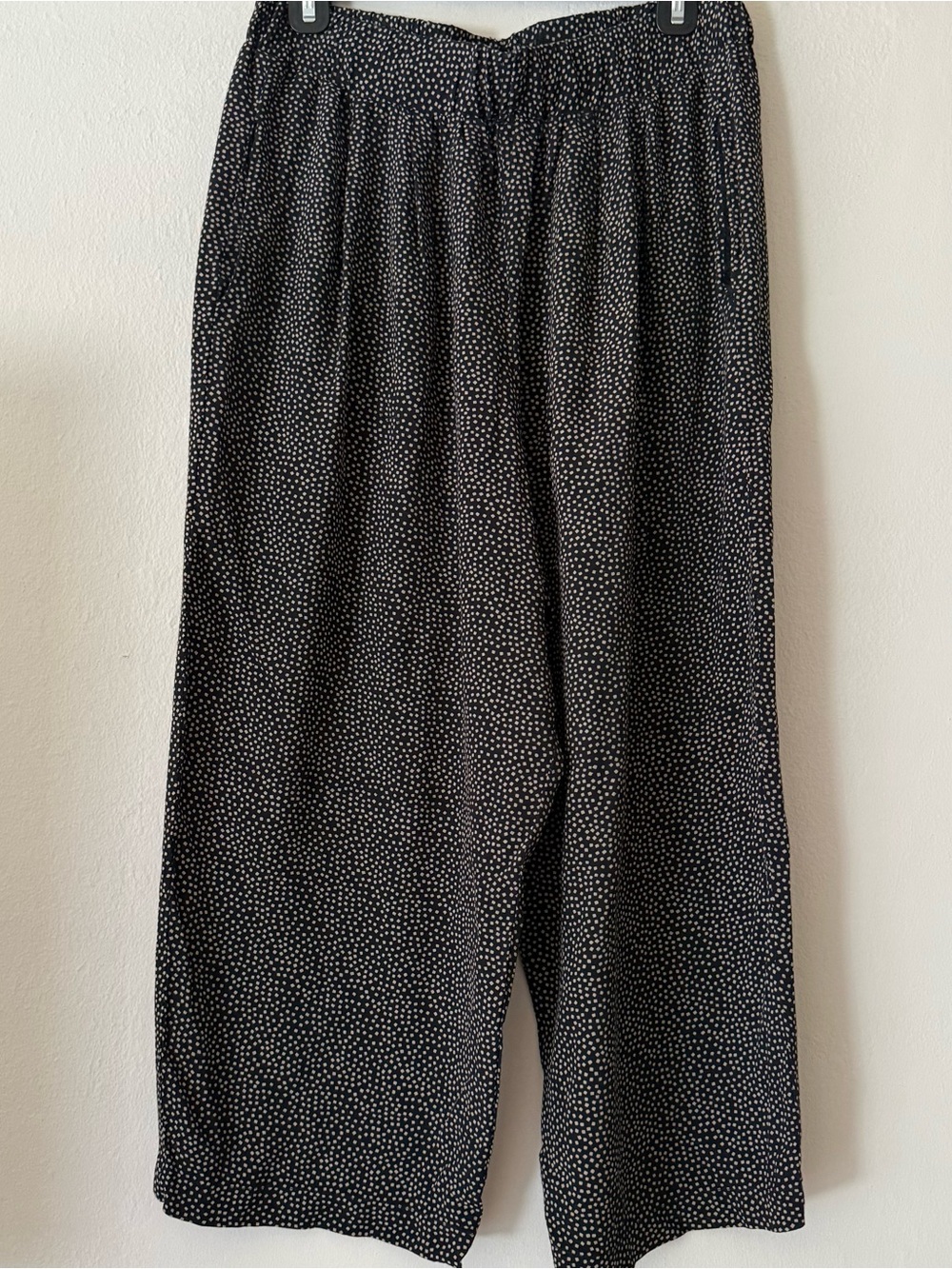 Vintage Y2K Casual Corner Black Wide-Leg Gaucho Pants with Tiny White Dot Print